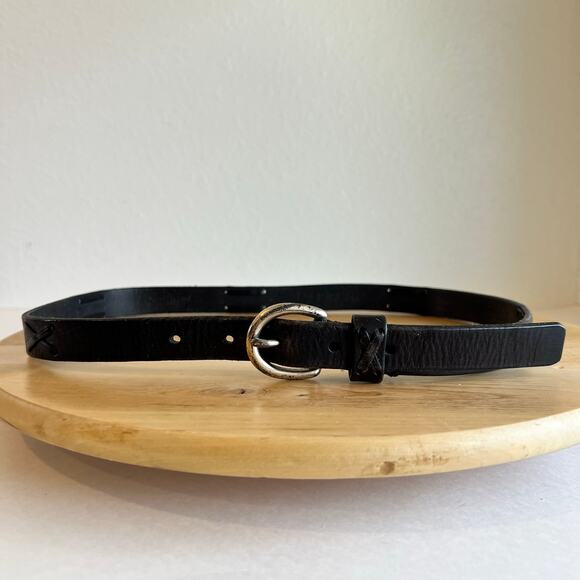 Ralph Lauren Black Genuine Leather Weaved Thin Skinny Silver Buckle Belt Size M main image 8